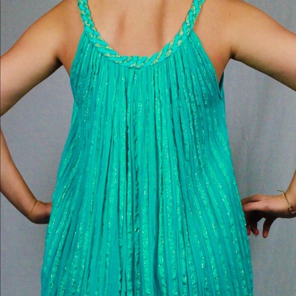 A Turquoise / Gold Shimmer Dress - Picture 2 of 5